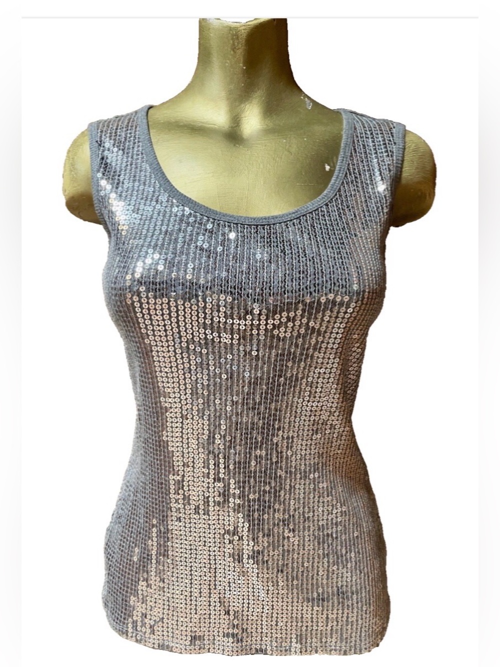 CRUISE WEAR Silver Sequin Knit Tank Top Size Small